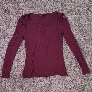 Burgundy Red Laced Long Sleeve Top